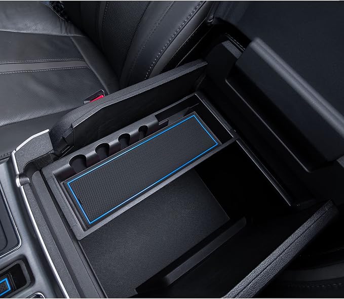JDMCAR Liner Accessories Compatible with Ford F150 2015 2016 2017 2018 2019 2020 Premium Cup Holder, Center Console, and Door Pockets Rubber Inserts Kit (Bucket Super Crew) (Blue Trim)