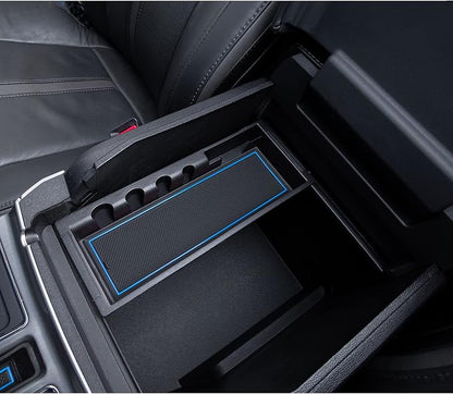 JDMCAR Liner Accessories Compatible with Ford F150 2015 2016 2017 2018 2019 2020 Premium Cup Holder, Center Console, and Door Pockets Rubber Inserts Kit (Bucket Super Crew) (Blue Trim)