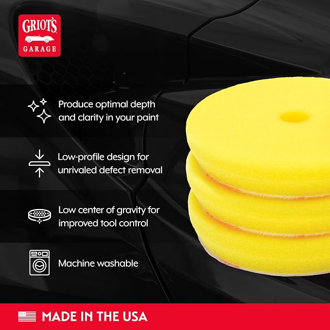 Griot's Garage 3” Perfecting Foam Pads for Car Polishing and Detailing, Buffing Pads for Paint Correction, Polishing, and Waxing, Yellow, Set of 3