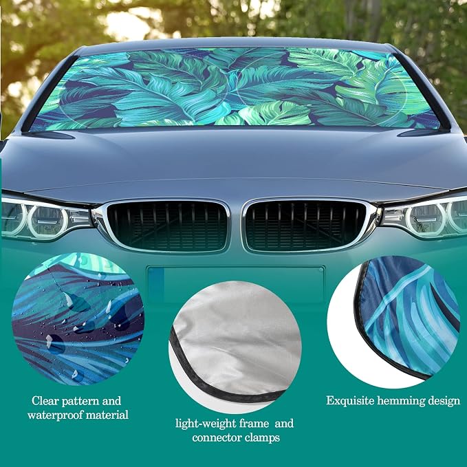 Windshield Sun Shade Foldable Car Front Window Covers for Car Accessories Sun Heat UV Rays Visor Protector Protection for Universal Cars SUV Truck(Leaf)