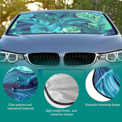 Windshield Sun Shade Foldable Car Front Window Covers for Car Accessories Sun Heat UV Rays Visor Protector Protection for Universal Cars SUV Truck(Leaf)