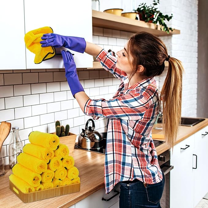 Tallew 120 Pcs Yellow Microfiber Towels: 16"x16" Microfiber Drying Towels Bulk Micro Fiber Car Cleaning Cloth for Cars Drying Washing Polishing Cleaning Household Supplies