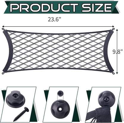 JINGKE 2 Pcs Small Cargo Net Pocket Elastic Mesh Netting Car Mesh Pouch with Screws and Hooks for Trunk RV Boats Home Cargo Storage (23.6'' x 9.8'')
