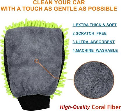 3 PCS Microfiber Car Wash Mitt, Microfiber Chenille Car Wash Sponge Glove for Car Washing and Detailing Scratch-Free, Lint-Free, Foam Gun, and Absorbent, Foam Scrubber, Cleaning Supplies