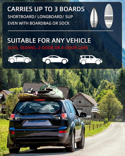 Abahub Soft Roof Rack Pads with 2 Tie Down Straps, 2 Tie Down Ropes, 2 Hood Loops and Storage Bag, for Surfboard, Kayak, Canoe, Heavy Duty Universal Car Roof Racks System