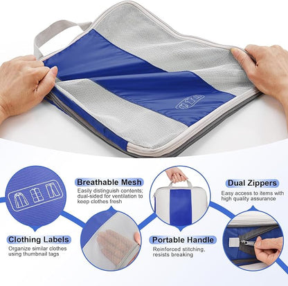 OlarHike 10-Pack Compression Packing Cubes for Travel Essentials,Compressible Expandable Packing Cubes for Suitcase,Luggage Garment Bags for Travel,Handy Helper for Organizing Clothes(Klein Blue)