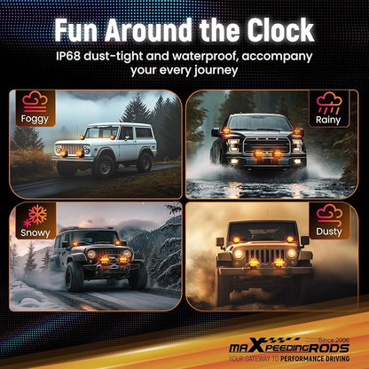 maXpeedingrods 2 Pack 7" 332W LED Off Road Lights, Round Fog Light with 7 RGB Colors, Side Shooter Lights 270°Wide Range, LED Light Bar for SUV, Pickup, ATV, UTV, Truck, Motorcycle