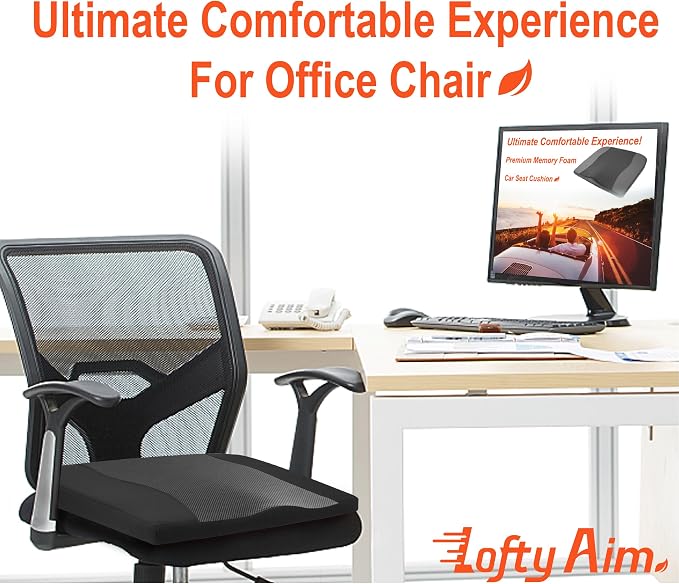 Lofty Aim Car Seat Cushion, Comfort Memory Foam Car Cushions for Driving - Sciatica & Lower Back Pain Relief, Driver Seat Pillow for Auto, Office Chair, Wheelchair - Obsidian Speck Black