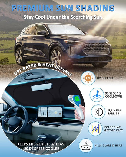Custom fit Audi Q5 Windshield Sunshade for 2018-2025 Audi Q5/SQ5, Sportback SUV Shades Cover for Windshield Sun Visor Screen Protector Blocks UV Rays Cool Car Accessories