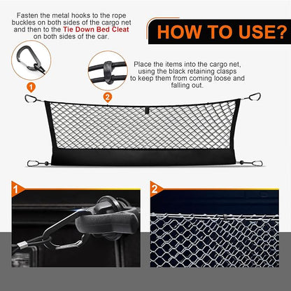 Truck Bed Cargo Net for Ford F150 2015-2024 2025, Envelope Style Pickup Cargo Net with Storage Bag, Heavy Duty Elastic Mesh Organizer with Carabiners, Secures Groceries & Gear