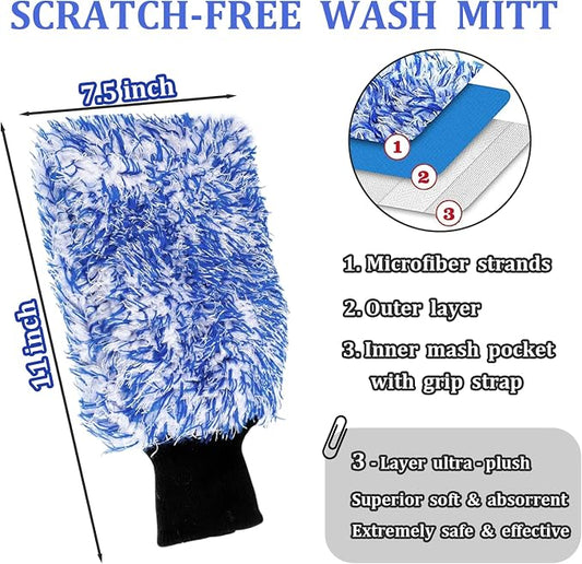 12 Pcs Microfiber Car Wash Mitts, Scratch Free Ultra Absorbent Car Sponge Glove Cleaner Wash Mitts for Car, Wheel Trucks, Home Cleaning, Machine Washable 11"L x 7.5"W (Black and White, Blue and White)