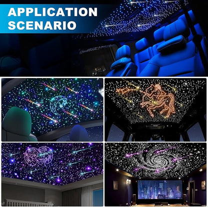 Car Starlight Headliner Kit, 4 Colors 32W Twinkle & Meteor Fiber Optic Shooting Stars Lights, 2 in 1 Light Engine 700pcs*0.03in*13.1ft+240 RGBW 4 Port Ceiling Starlights for Car Home Roof Décor
