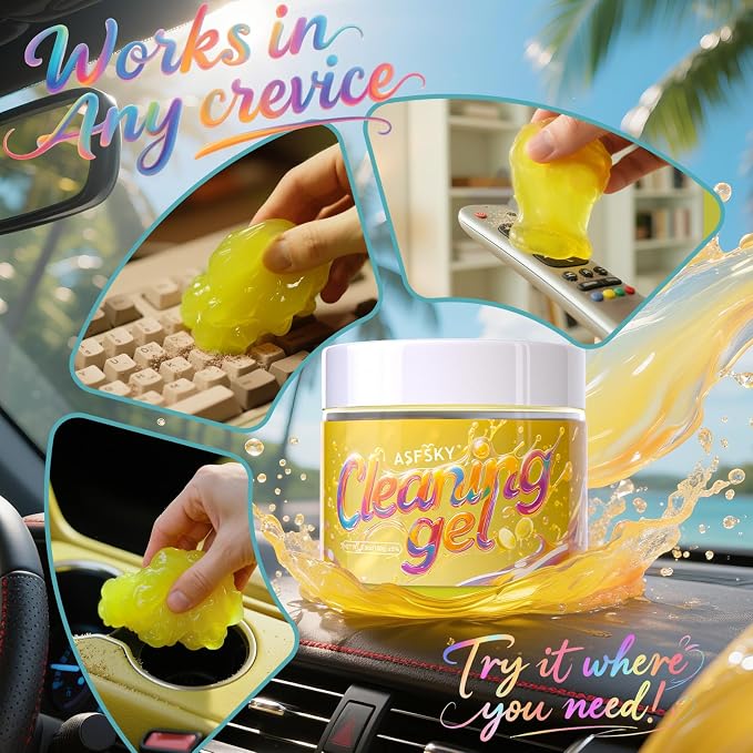 ASFSKY Keyboard Cleaning Gel (Lemon) Universal Cleaning Putty Dust Cleaning Car Interior Cleaner Car Dust Remover Car Slime Gifts for Men Women Girl（1 Pack）