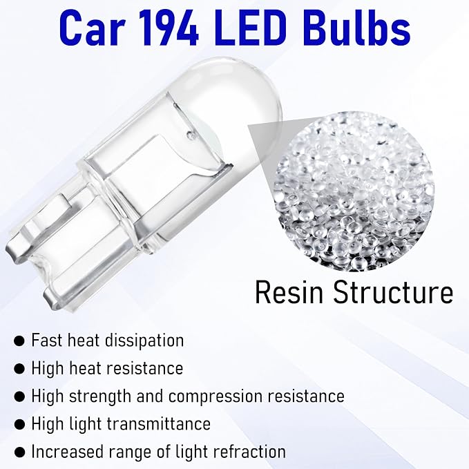 ecocstm 30 PCS Car 194 LED Bulbs, 168 2825 W5W T10 Wedge COB LED Replacement Bulb, Error Free Interior Bulb for Dashboard Light, Dome Lights (Blue)