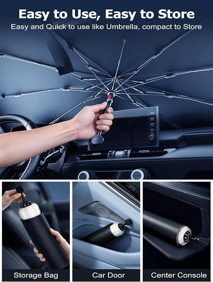 DMJN Umbrella Windshield Sun Shade for Toyota Tacoma (2008-2026), Car Sunshade for Front Windshield [Nano Ice-Crystal Coatings] UPF50+ Heat & UV Block, Protect Interior & Keep Cooler
