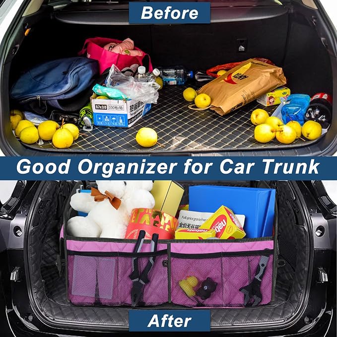 Deosk Car Trunk Organizer for SUV, Car Organizers and Storage with Reinforced Handles, Car Accessories for Women/Men 70L Waterproof Polyester Trunk Organizer(Large, Pink)