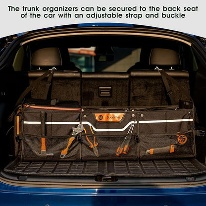 SugarFox Car Trunk Organizer for SUV, Heavy Duty Waterproof Trunk Organizer, Foldable Collapsible Car Organizer with Cooler, Multi-Compartment Large Trunk Organizer (95L), Black-M003