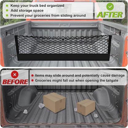 Muslogy Truck Bed Cargo Net Trunk Netting Compatible with 2015-2022 Chevy Colorado & GMC Canyon Accessories, Pickup Cargo Organizer SUV Sedan Storage Net w/Heavy Duty Carabiners