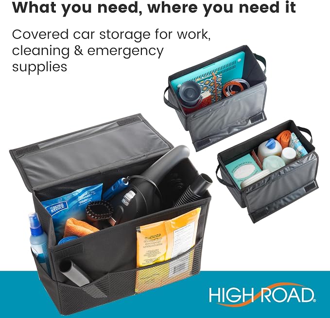 High Road Carganizer Car Storage Bin with Lid - Multipurpose Storage Box for Car for the Back Seat, Front Seat or Trunk - Univeral Car Organizer Fits All Vehicles