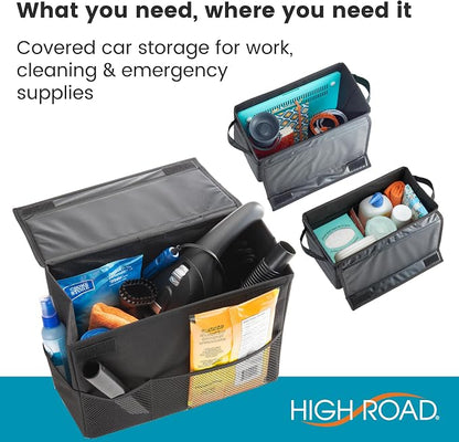 High Road Carganizer Car Storage Bin with Lid - Multipurpose Storage Box for Car for the Back Seat, Front Seat or Trunk - Univeral Car Organizer Fits All Vehicles