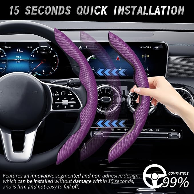 WOCOCN 2pcs Car Steering Wheel Cover,Anti-Skid Carbon Fiber Steering Wheel Protector for Men Women,Multiple Color Options,Universal for Most Car Interiors Accessories (NewPurple)