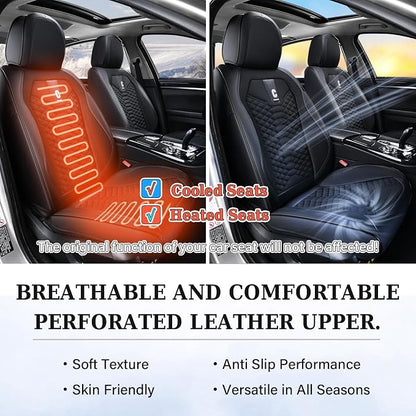Coverado Car Seat Covers Full Set, 5 Seats Universal Seat Covers for Cars, Breathable Fabric& Faux Leather Auto Seat Cushions, Front and Rear Seat Protectors Fit for Most Sedans SUV Truck, Black
