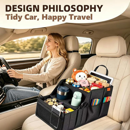 Car Seat Organizer Backseat and Passenger Seat Organizer with 9 Compartments 2 Cup Holders Car Organizer Front Seat Storage for Travel Kids，Black