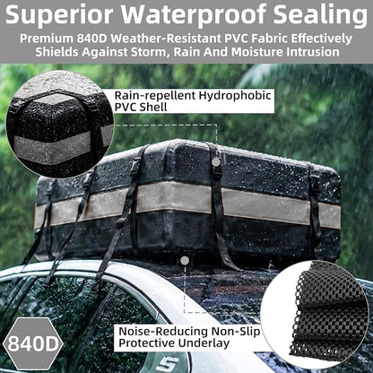 21 Cubic Feet Rooftop Cargo Carrier Bag, Waterproof Heavy Duty Car Roof Bag for SUV Pickup Truck with/Without Roof Racks, Travel Camping Roof Top Luggage Storage with Anti-Slip Mat (Black Gray)