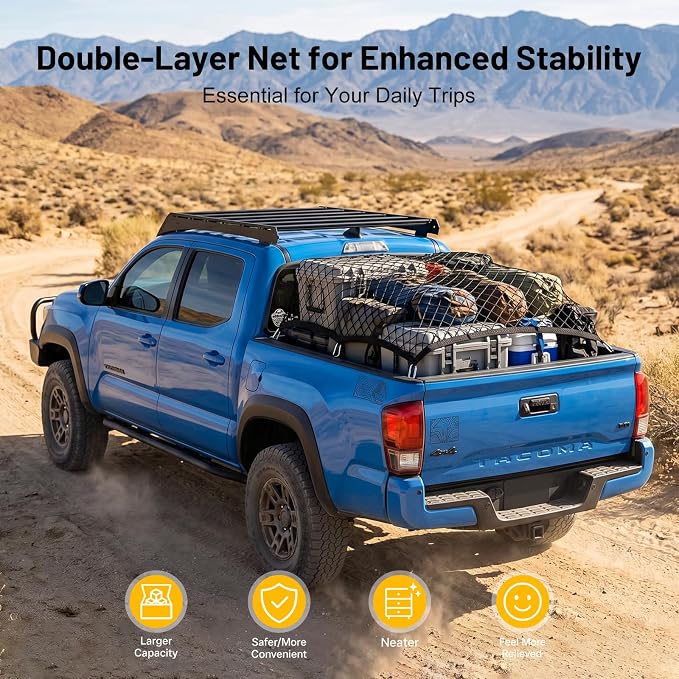 Heavy Duty Cargo Net for Truck Bed,Durable Truck Bed Extender Tailgate Cargo Net with 4 Adjustable Buckle Straps,Fit for Full Size Pickup (48‘’x48’’(Single Layer))