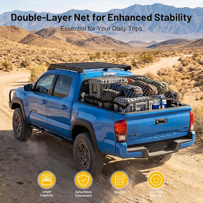 Heavy Duty Cargo Net for Truck Bed,Durable Truck Bed Extender Tailgate Cargo Net with 4 Adjustable Buckle Straps,Fit for Full Size Pickup (48‘’x48’’(Single Layer))