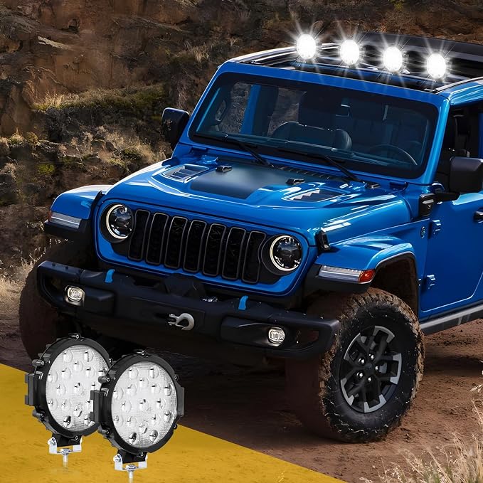 Round LED pod Light Bar 2pcs 7Inch 51W 5100LM Work Driving Fog Light fit for Jeep Trucks SUV ATV Boat Tractor (Black)