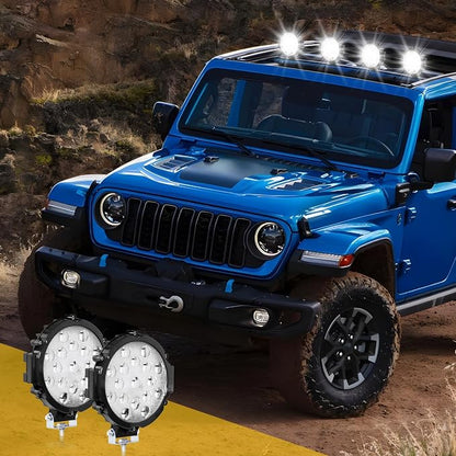 Round LED pod Light Bar 2pcs 7Inch 51W 5100LM Work Driving Fog Light fit for Jeep Trucks SUV ATV Boat Tractor (Black)
