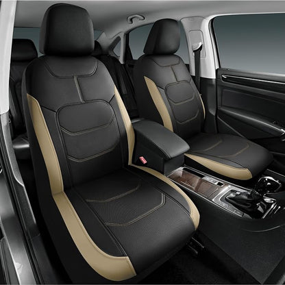 Road Comforts Seat Covers, Premium Leather Car Seat Covers Full Set,Airbag Compatible, Automotive Seat Covers Universal Fit Most Cars,Vans,Truck,SUV, Beige