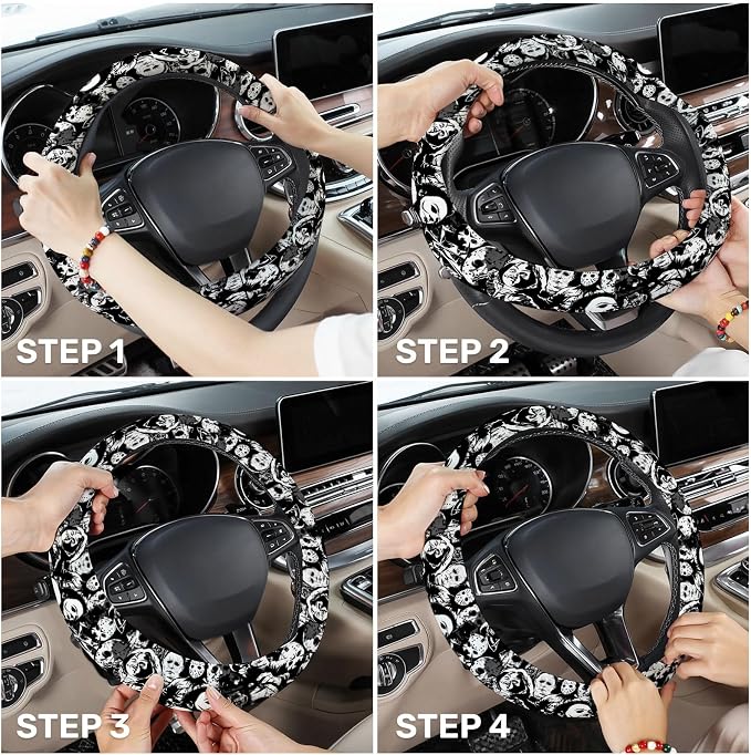 GENANY Horror Mask Steering Wheel Cover, Non Slip Polyester Car Wheel Protector for Car SUV Truck, Universal 15 Inch