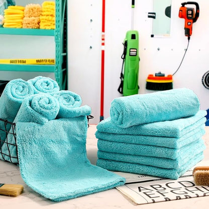Shimeyao 30 Pcs Edgeless Microfiber Plush Towels for Cars Detailing Drying Wash Polishing Absorbent Cleaning Cloths, 500 GSM (16 x 16 Inch,Teal Blue)