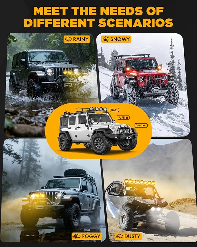 Auxbeam 4 Inch Round Offroad Light, 90W LED Amber White Spot Strobe Light Pods with 6 Modes, Dual Color Flashing Driving Fog Lights Bar Plug & Play for Truck, Pickup, SUV, ATV, UTV, 4x4, Jeep