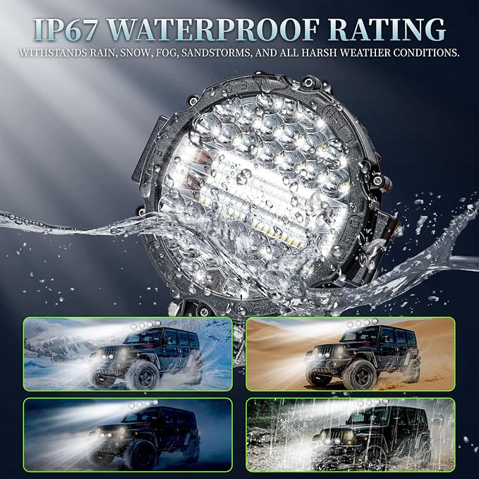Off Road LED Lights - 7 Inch 201W Round LED Offroad Work Light Pods, 12000LM Combo Beam Truck Light Bar for Tractor 4X4 ATV UTV SUV Pickup (Pack of 2 Black with Wiring)