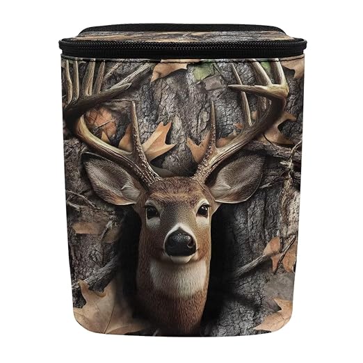 Hunting Deer Forest Camo Print Car Trash Can with Lid and Zipper Portable Foldable Garbage Can Hanging for Headrest Leakproof Organizer and Storage Bag Car Accessories