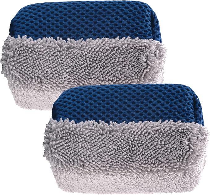 VIKING Tire Shine Applicator Sponges, Multi-Purpose Mesh and Microfiber Applicator Pad for Car Detailing, Blue and Grey, 2 Pack