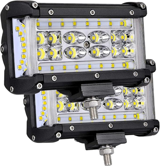 Side Shooter Light Pods, Muto-Beam 2PCS 5Inch Quad Row LED Light Bars Off Road Driving Lighting Spot Flood Combo Light Work Lights LED Fog Lights for Truck UTV ATV SUV Boat Tractor