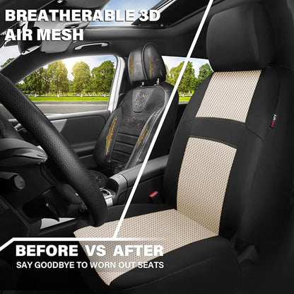 CAR PASS Car Seat Covers Front Seats Only, 3D Air Mesh Car Seat Cover with 5mm Composite Sponge Inside,Airbag Compatible Universal Fit SUV,Vans,sedans, Trucks, Automotive Interior Covers(Black Beige)