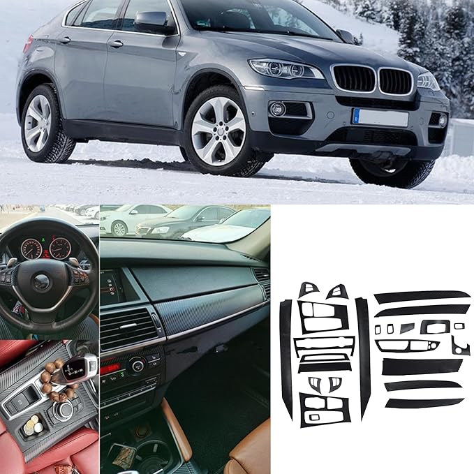 GXARTS Black 3D Carbon Fiber Car Interior Decor Kits Trim Sticker Compatible with BMW X5 E70 X6 E71 2008 2009 2010 2011 2012 2013 2014