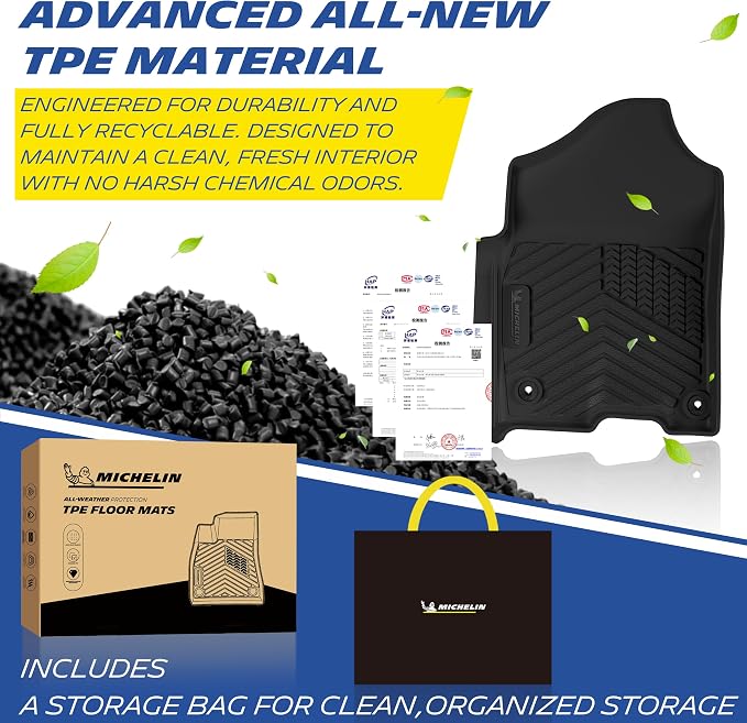 Michelin Vehicle Mats, All-Weather TPE Custom Fit Liner for 2013-2018 Ram 1500/2500/3500 & 2019-2024 Ram 1500 Classic Crew Cab Bucket Seat, Premier