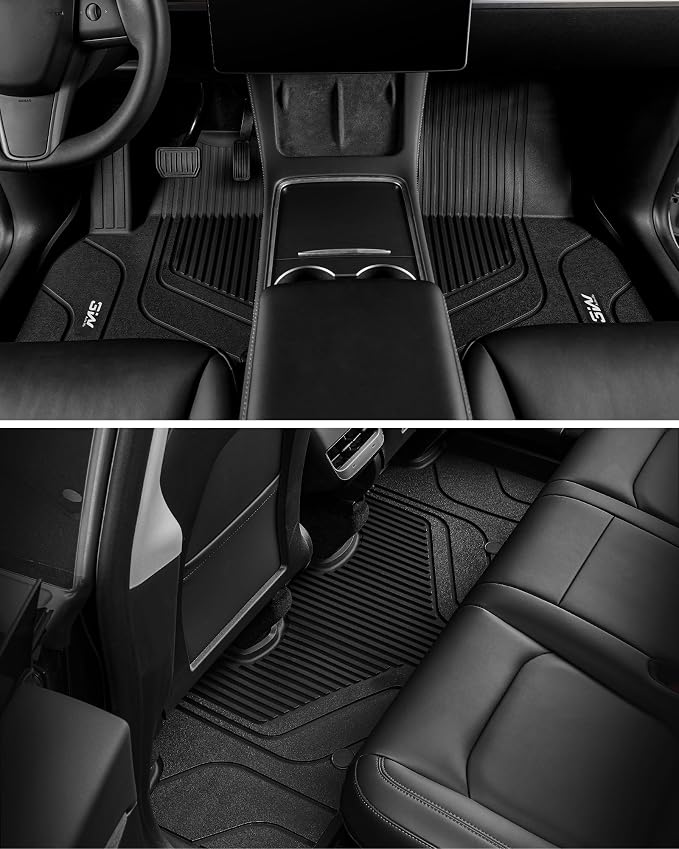 3W Tesla Model Y Floor Mats 2020-2024 2025(Not for Juniper), Cargo Liners & Frunk & Seatback Protector Mats,TPE Custom Fit All Weather, Full Set, Accessories 5-Seater