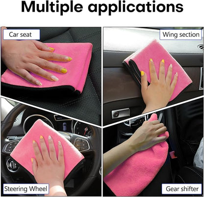 Hovom 3PCS Car Microfiber Towels, 23.62"×11.81" Lint-free Microfiber Towels for Cars Wash Drying, Super Absorbent Auto Cleaning Cloths, Reusable Washing & Detailing Towel, Car Cleaning Supplies (Pink)