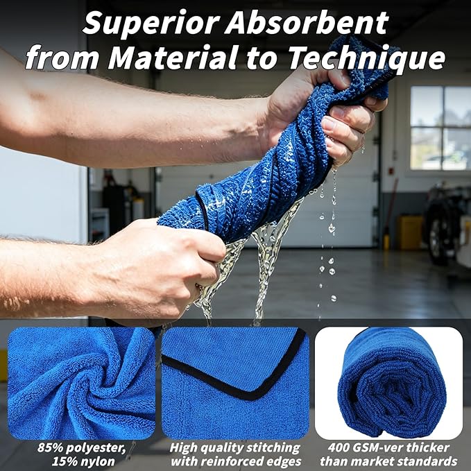 20 Pack Microfiber Towels for Cars, 24" x 16" 400 GSM Car Detailing Towels, Dual Pile Microfiber Cleaning Cloths Quick Drying, Lint Free Scratch Free Car Drying Towels for Auto, Truck, SUV, RV & Boat