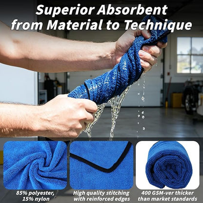 20 Pack Microfiber Towels for Cars, 24" x 16" 400 GSM Car Detailing Towels, Dual Pile Microfiber Cleaning Cloths Quick Drying, Lint Free Scratch Free Car Drying Towels for Auto, Truck, SUV, RV & Boat