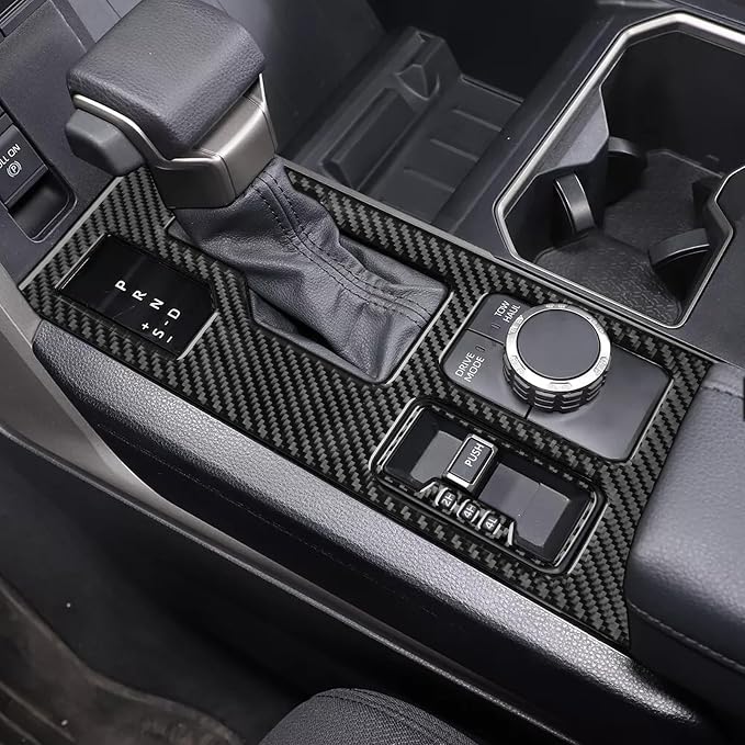 NVCNX Real Premium Carbon Fiber for Toyota Tundra 2022-2026 / Sequoia 2023-2026 2024 2025 Car Center Console Gear Shift Panel Cover Interior Trim Accessories Overlay Sticker 2PCs for Four Wheel Drive