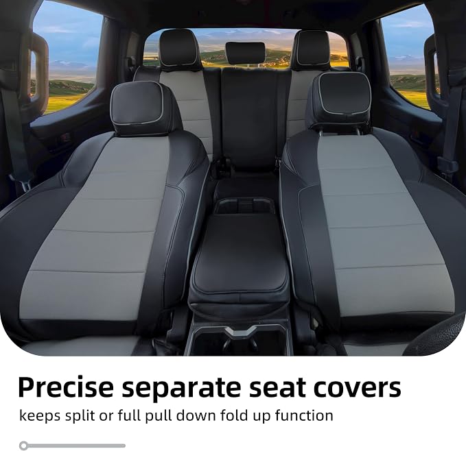 Lolcar Tacoma Car Seat Covers Custom for Select Toyota Tacoma (Only for Hybrid) 2024 2025 2026 Double cab TRD Sport,TRD Off-Road,Limited,Trailhunter -Full Set,Leather(Black/Gray)