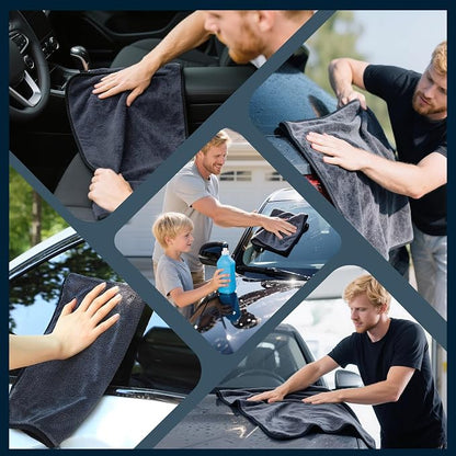 Aidoclip 4PCS Car Drying Towel Microfiber Detailing Kit - 36x24 in Car Towels Cleaning Supplies, Reusable Shammy Quick Dry Cloth for Carwash, for Auto, Boat, RV, Garage & Home (Black)